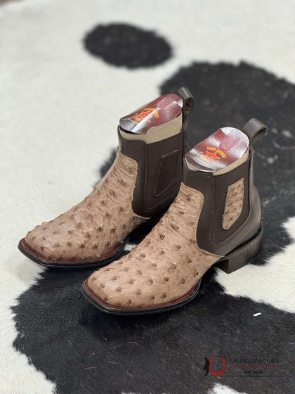 LOS ALTOS SHORT BOOT EXOTIC MOCHA OSTRICH SQ. TOE -82BV0372