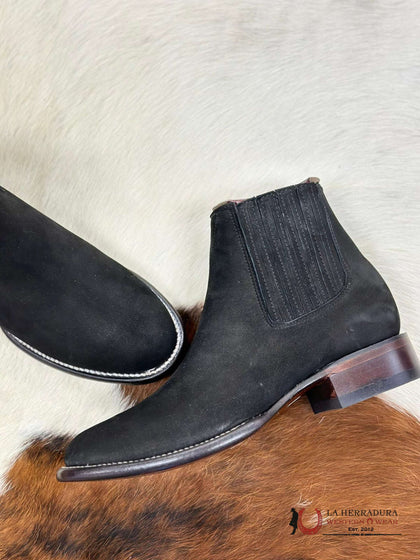 LOS ALTOS SHORT BOOT OVAL TOE NOBUCK BLACK -50B6305