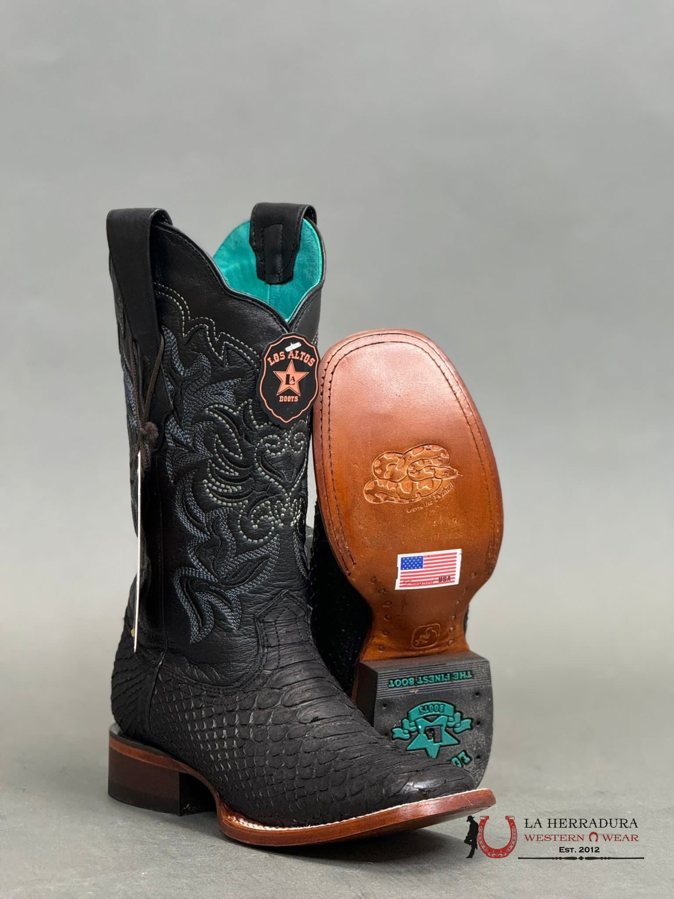 Los Altos Wide Square Toe Python Nobuck Black Botas Mujeres