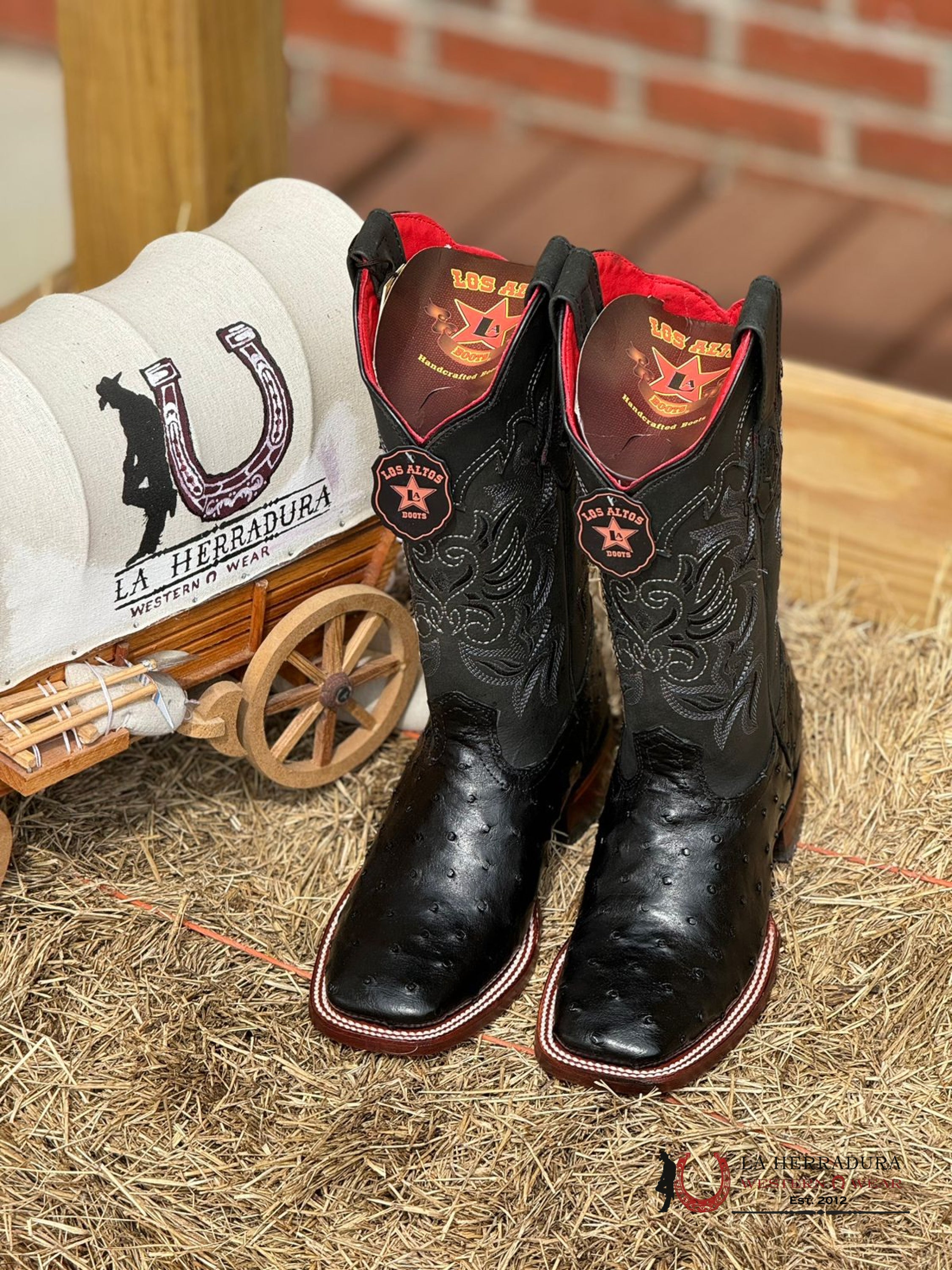 Los Altos Women’s Ostrich Black Wide Square Toe Botas Mujeres