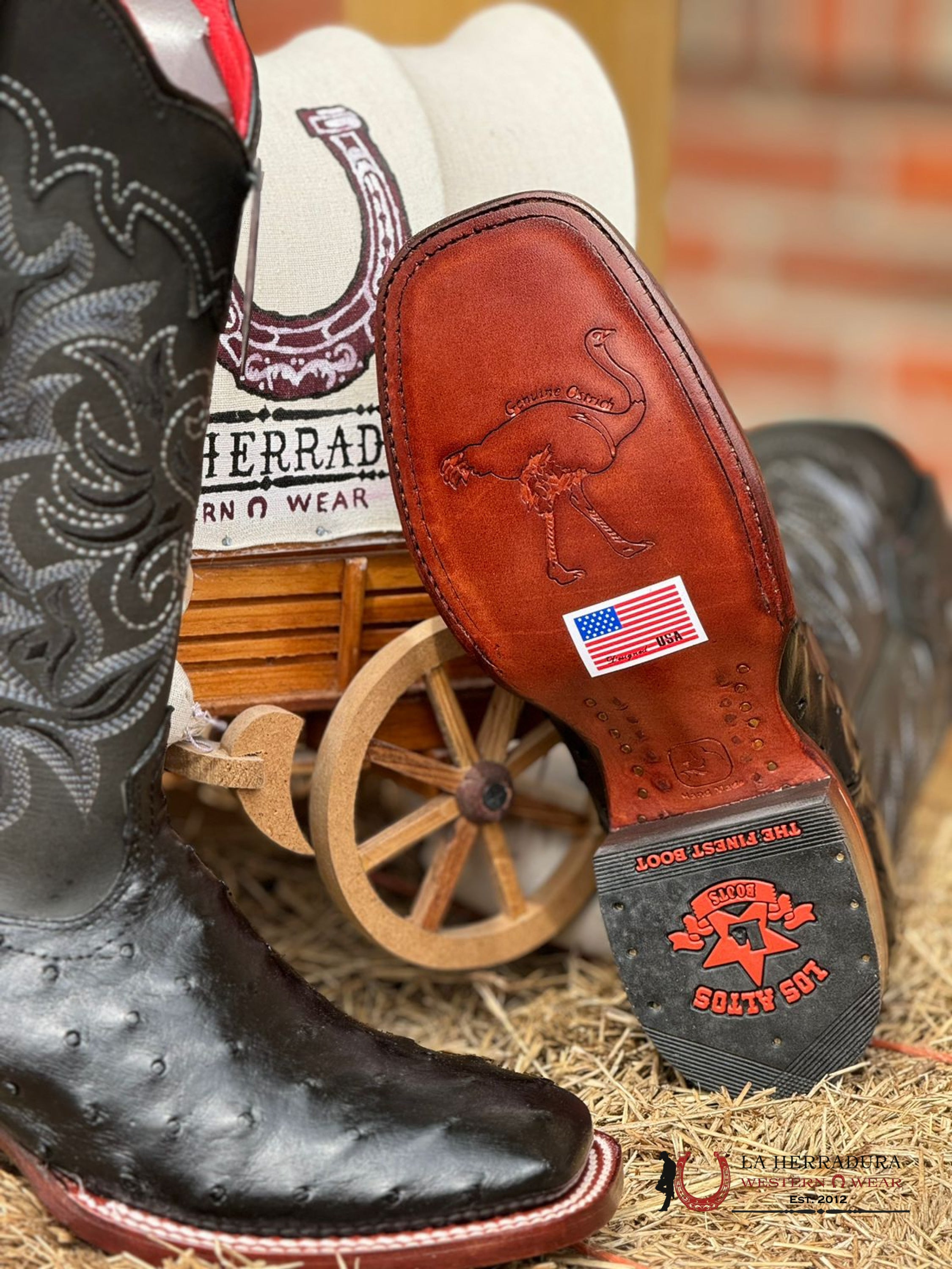 Los Altos Women’s Ostrich Black Wide Square Toe Botas Mujeres