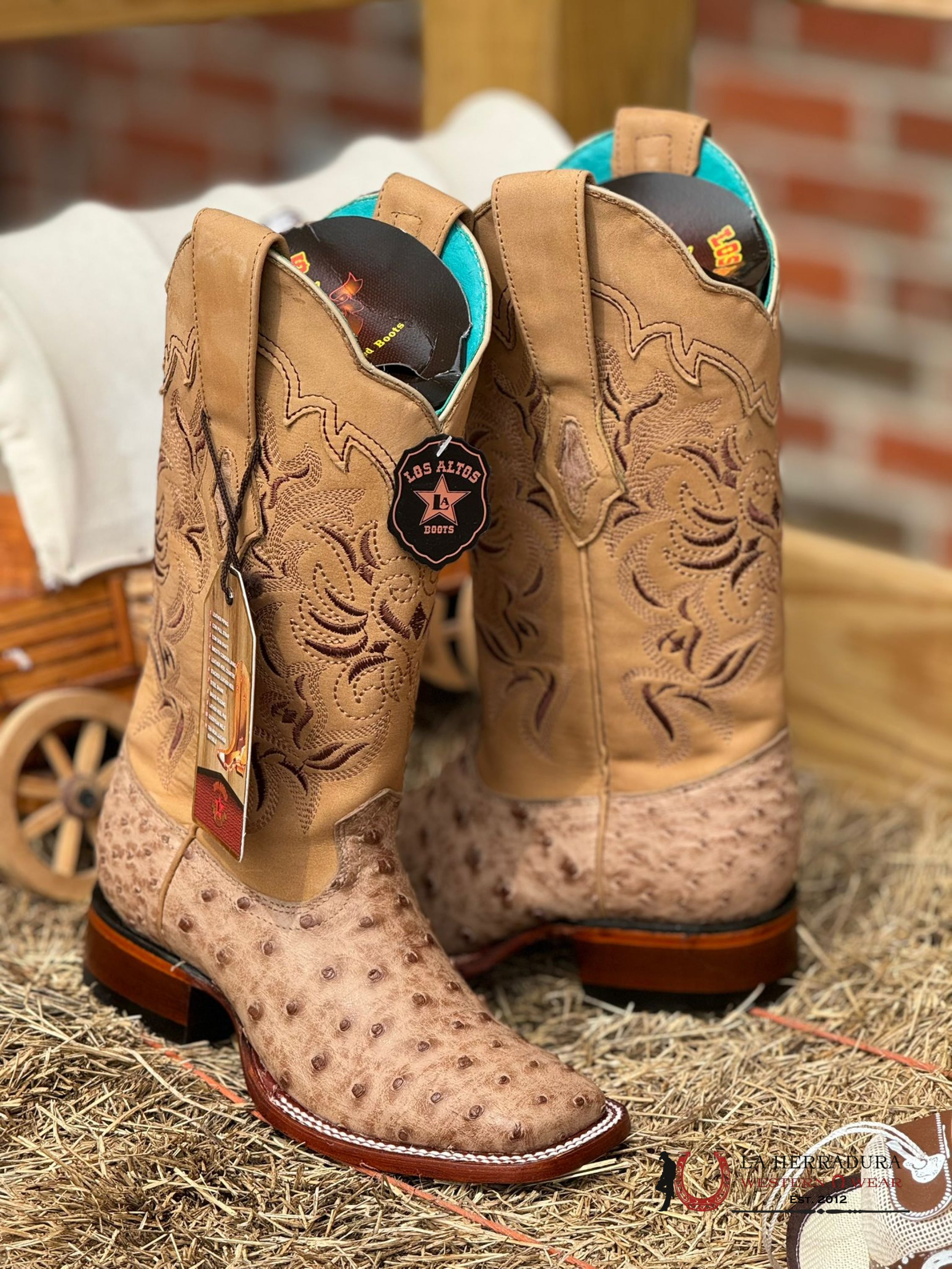 Los Altos Women’s Ostrich Mocha Wide Square Toe Botas Mujeres