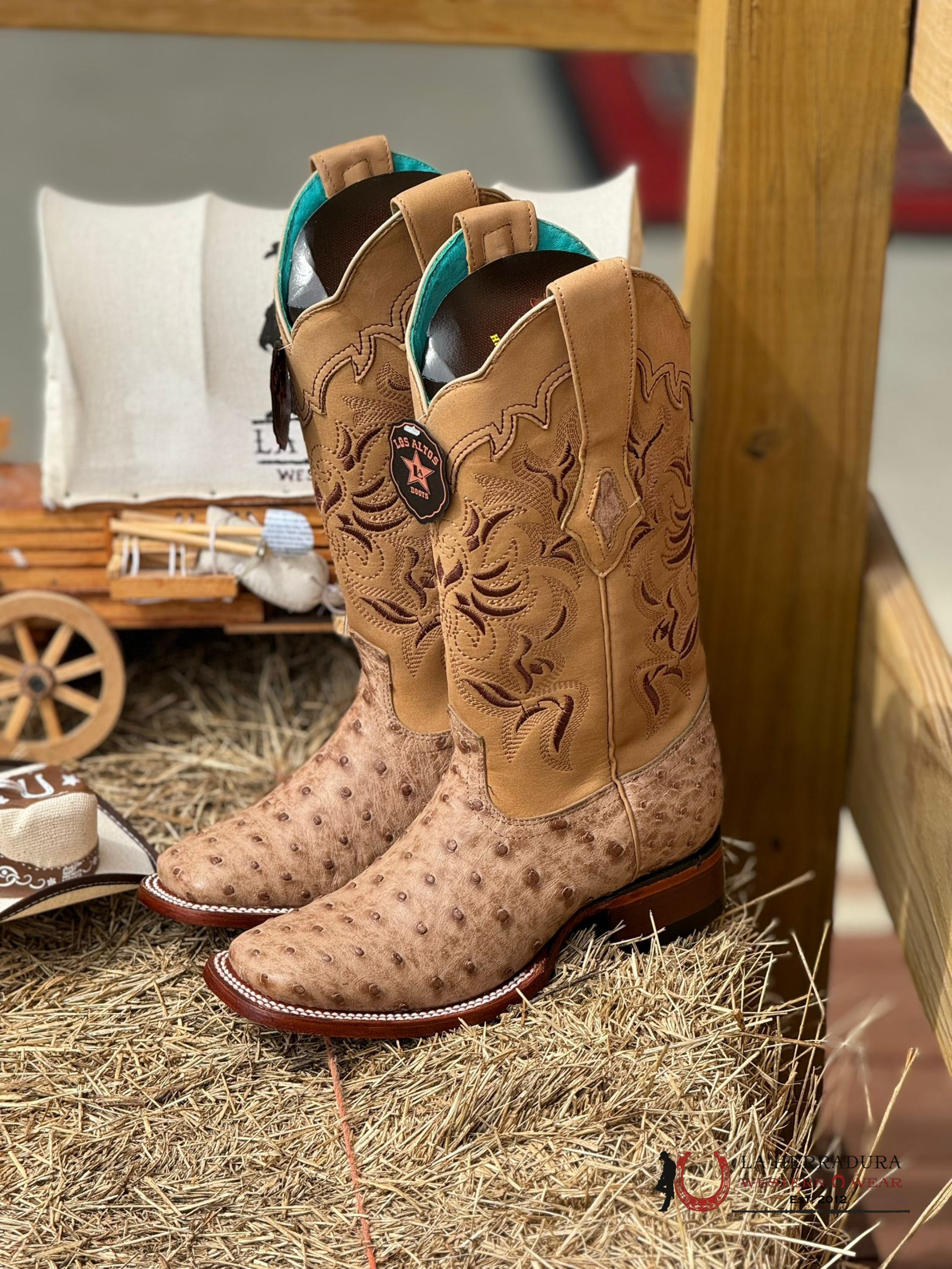 Los Altos Women’s Ostrich Mocha Wide Square Toe Botas Mujeres