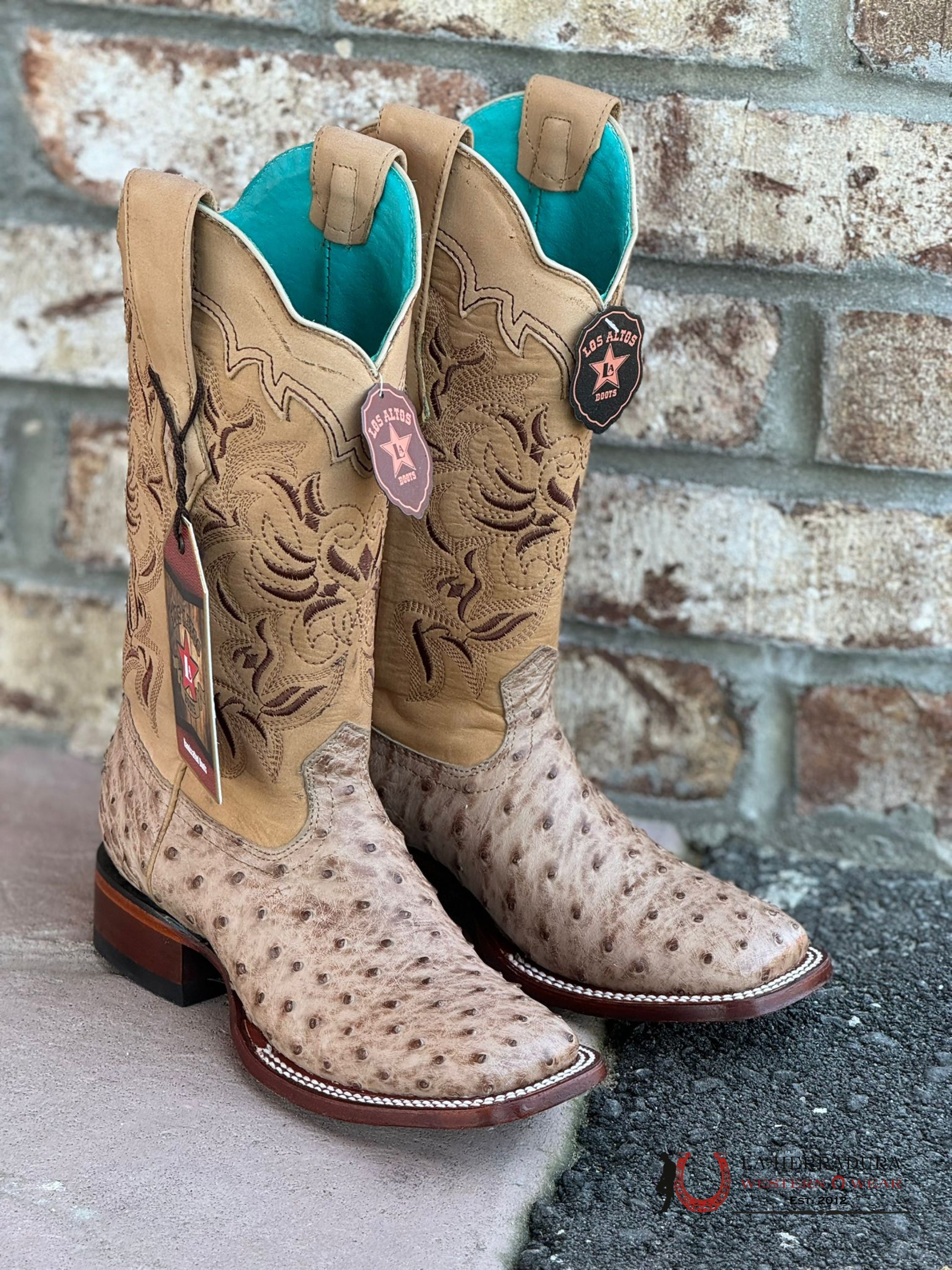 Los Altos Women’s Ostrich Mocha Wide Square Toe Botas Mujeres