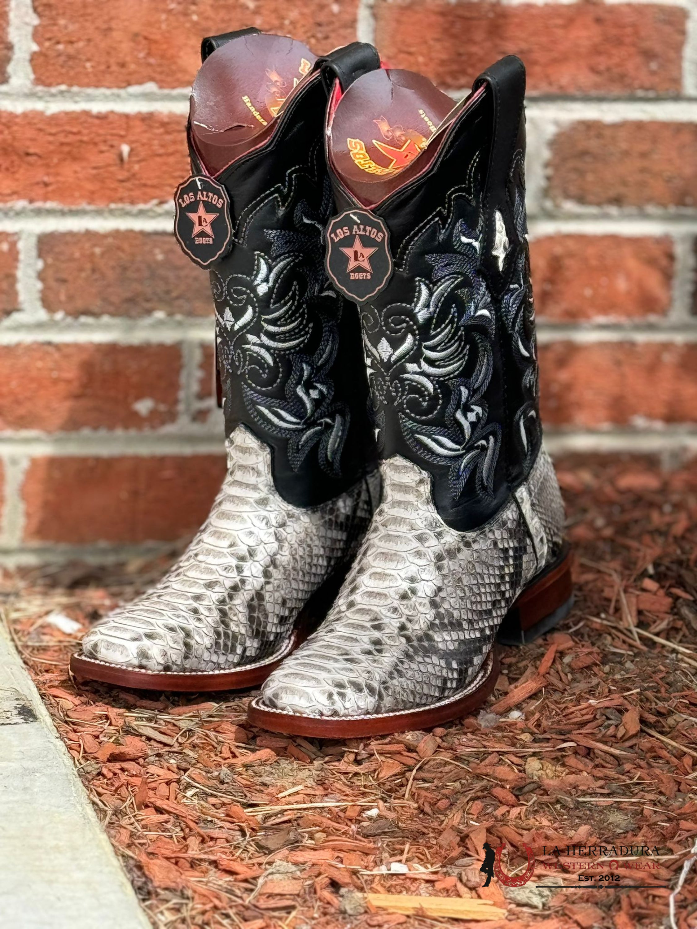 Los Altos Womens Wide Square Toe Python Natural Botas Mujeres