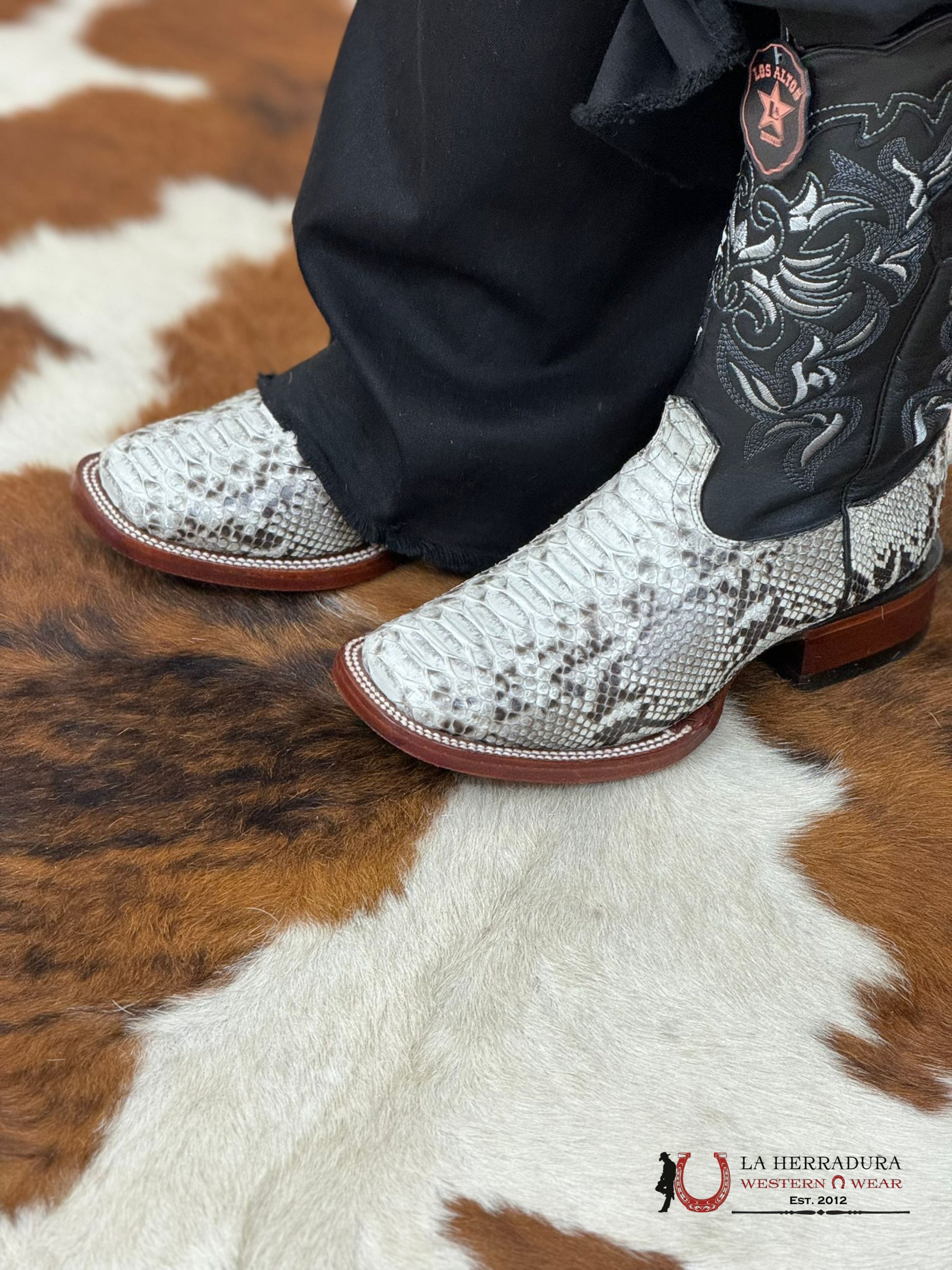 Los Altos Womens Wide Square Toe Python Natural Botas Mujeres