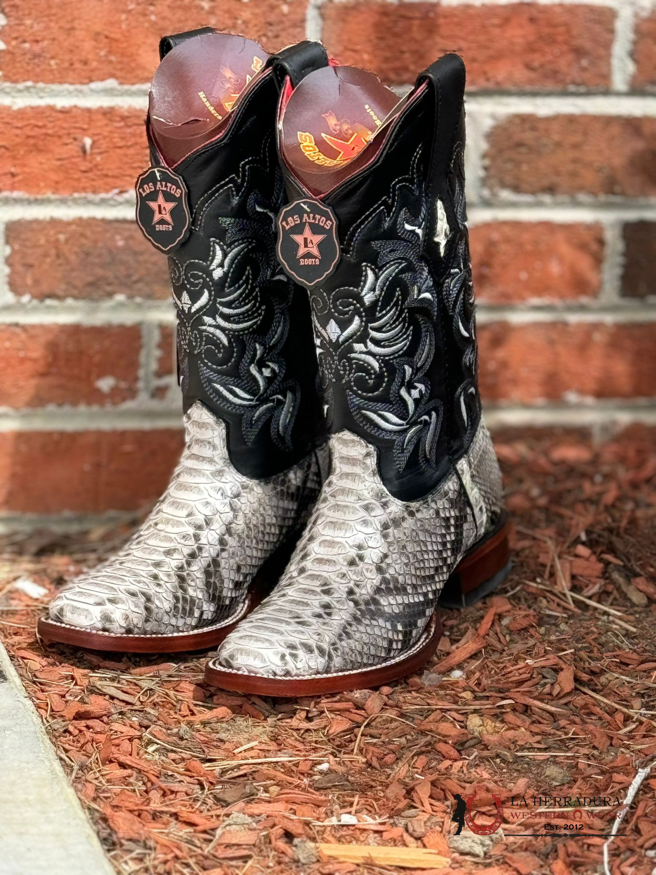 Los Altos Womens Wide Square Toe Python Natural Botas Mujeres