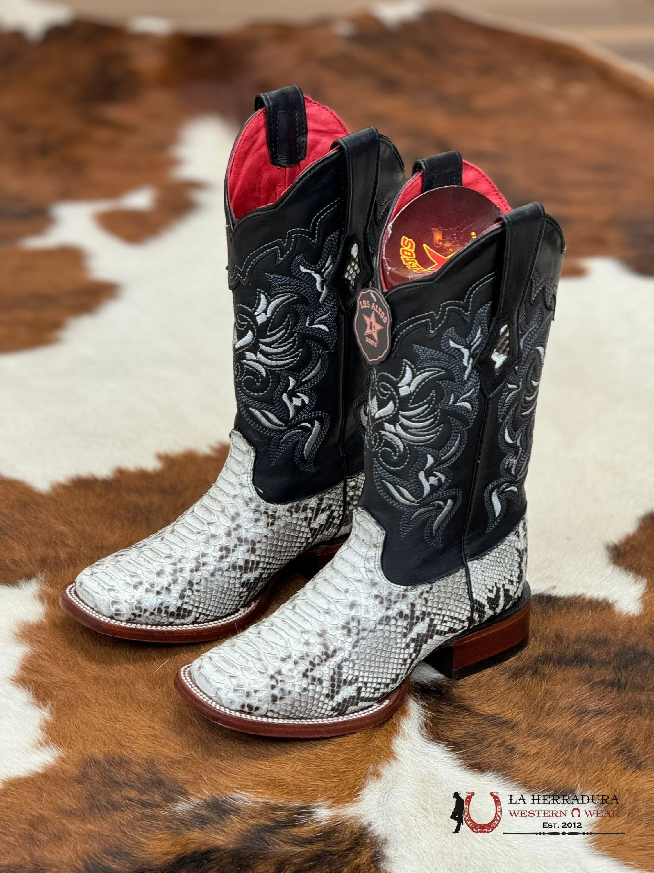 Los Altos Womens Wide Square Toe Python Natural Botas Mujeres