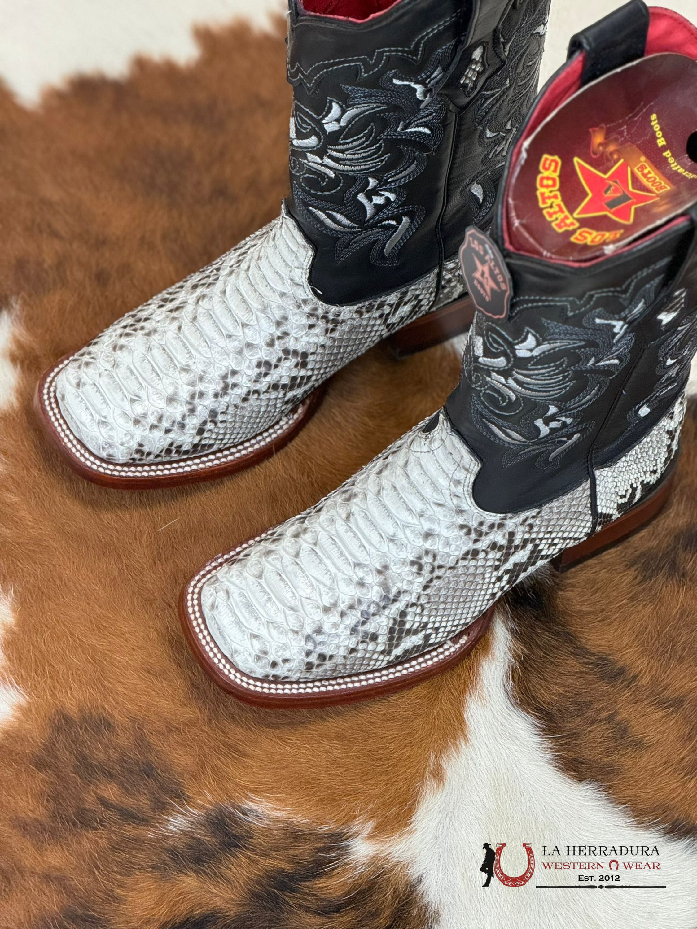 Los Altos Womens Wide Square Toe Python Natural Botas Mujeres