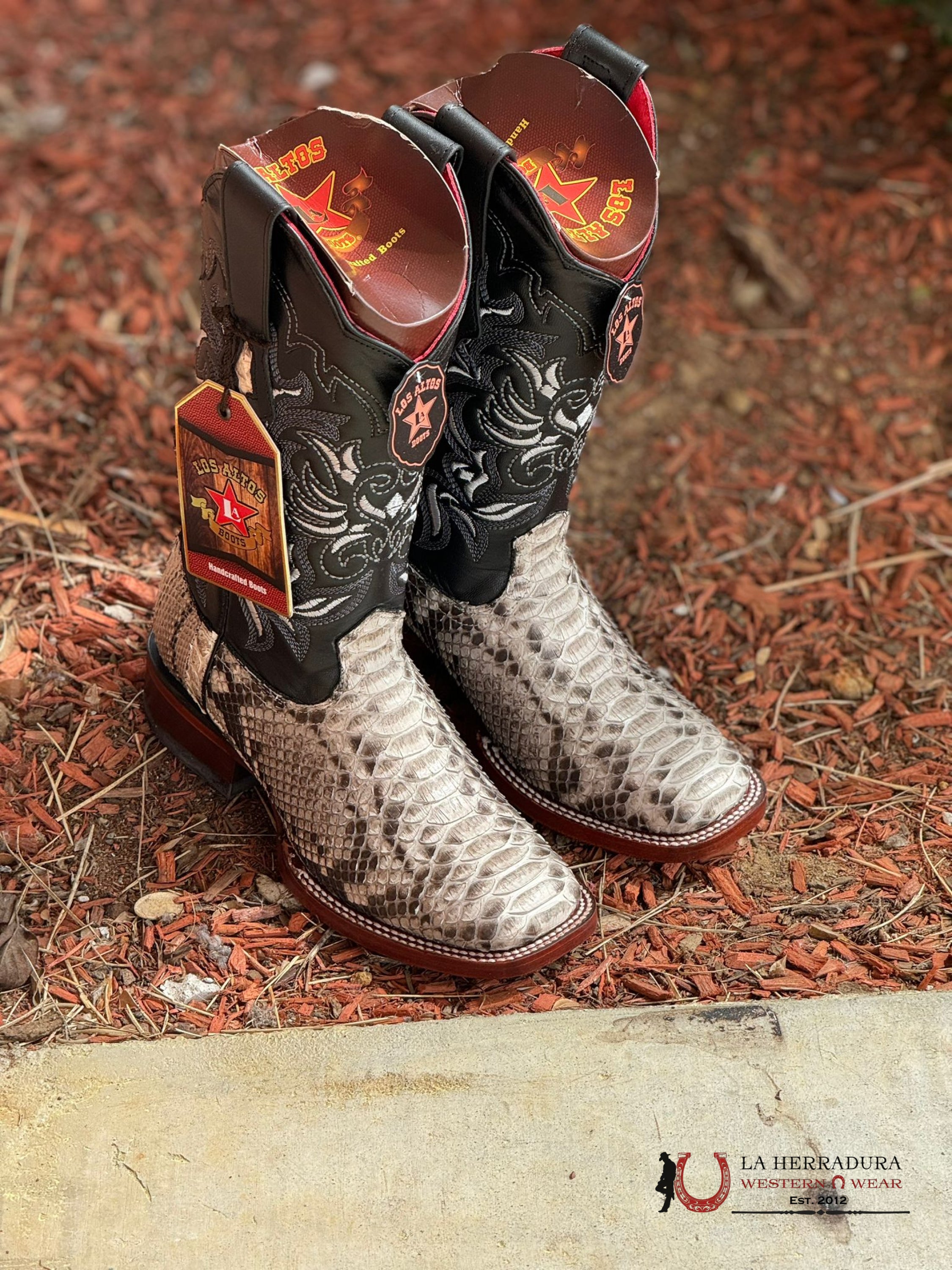 Los Altos Womens Wide Square Toe Python Natural Botas Mujeres