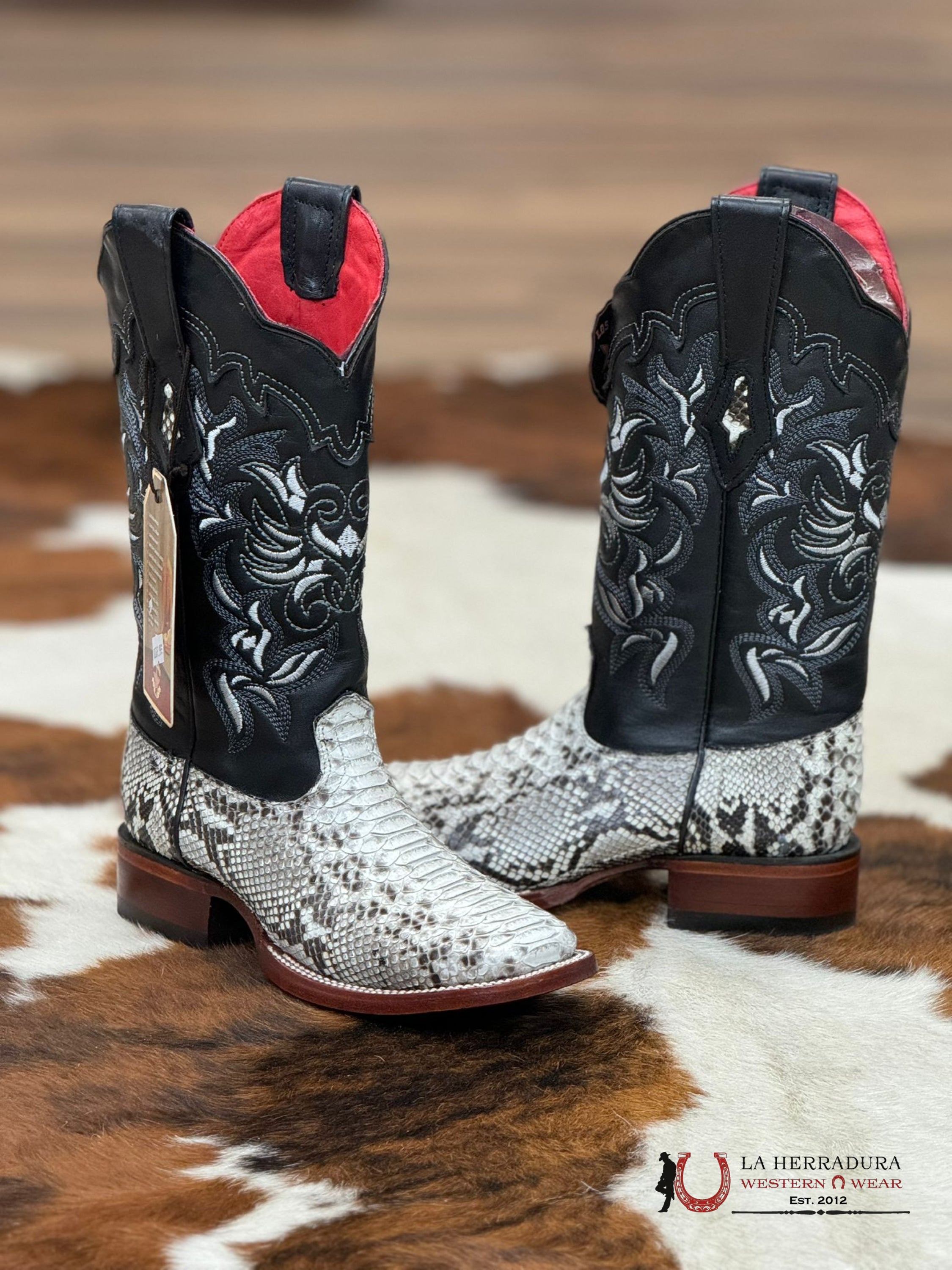 Los Altos Womens Wide Square Toe Python Natural Botas Mujeres