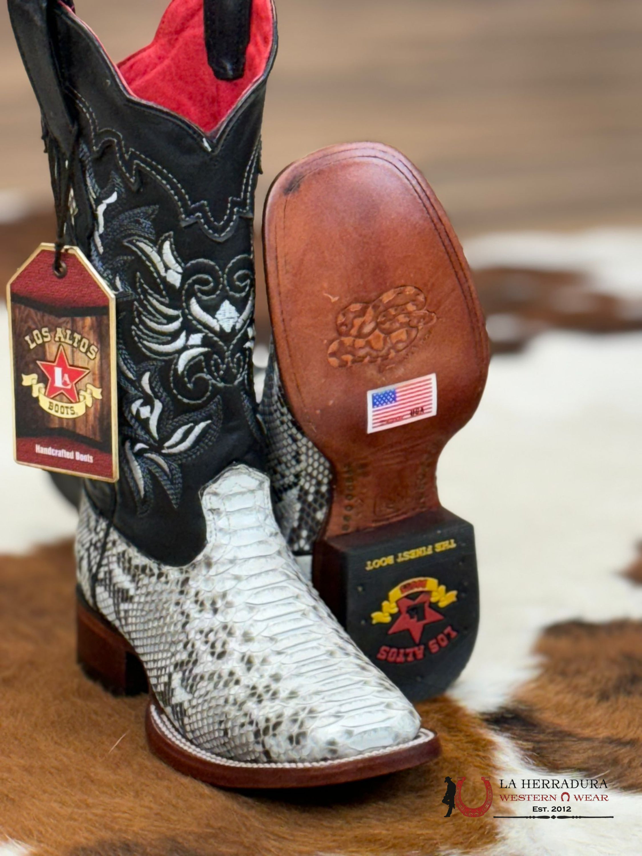 Los Altos Womens Wide Square Toe Python Natural Botas Mujeres