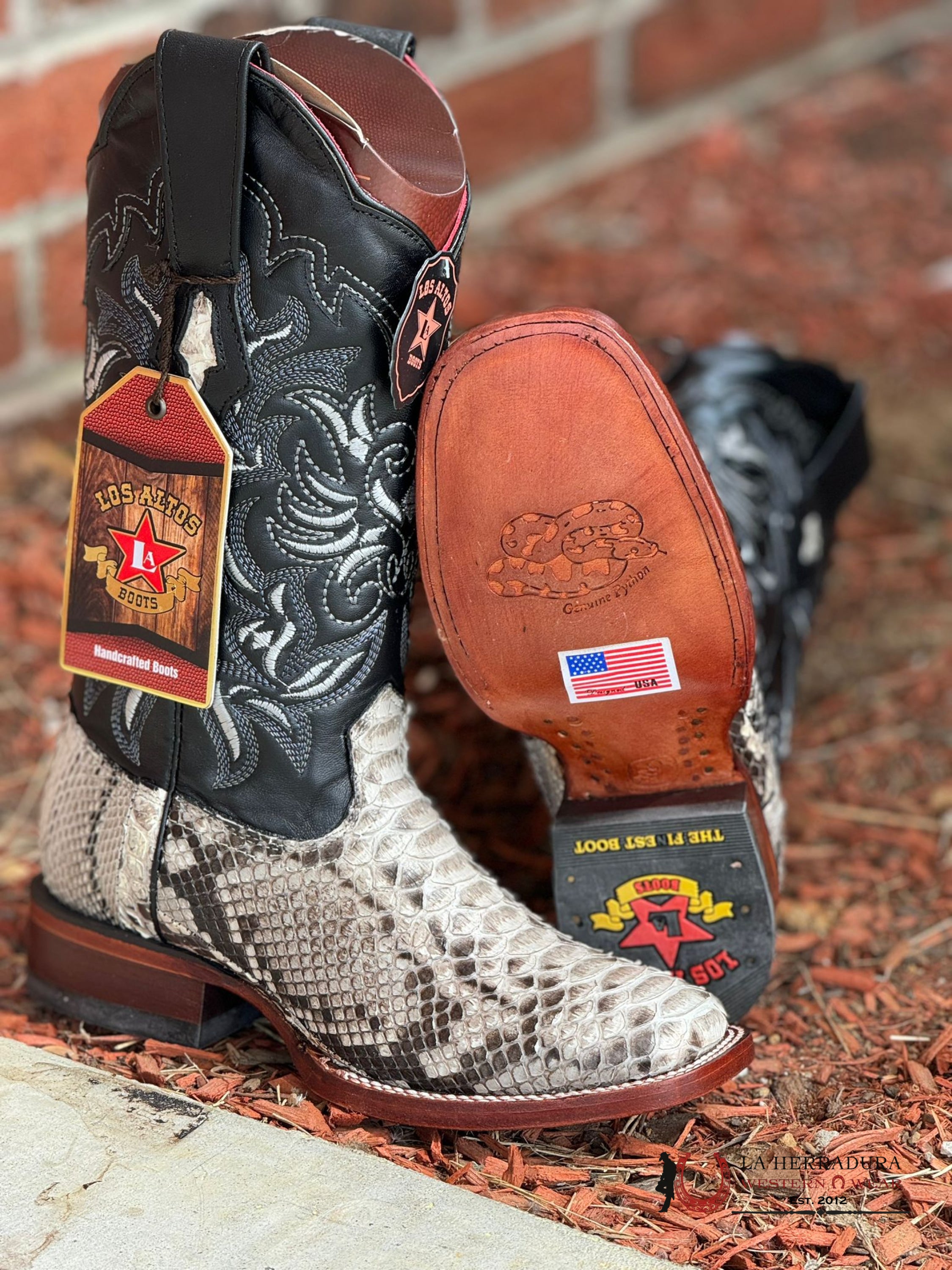 Los Altos Womens Wide Square Toe Python Natural Botas Mujeres