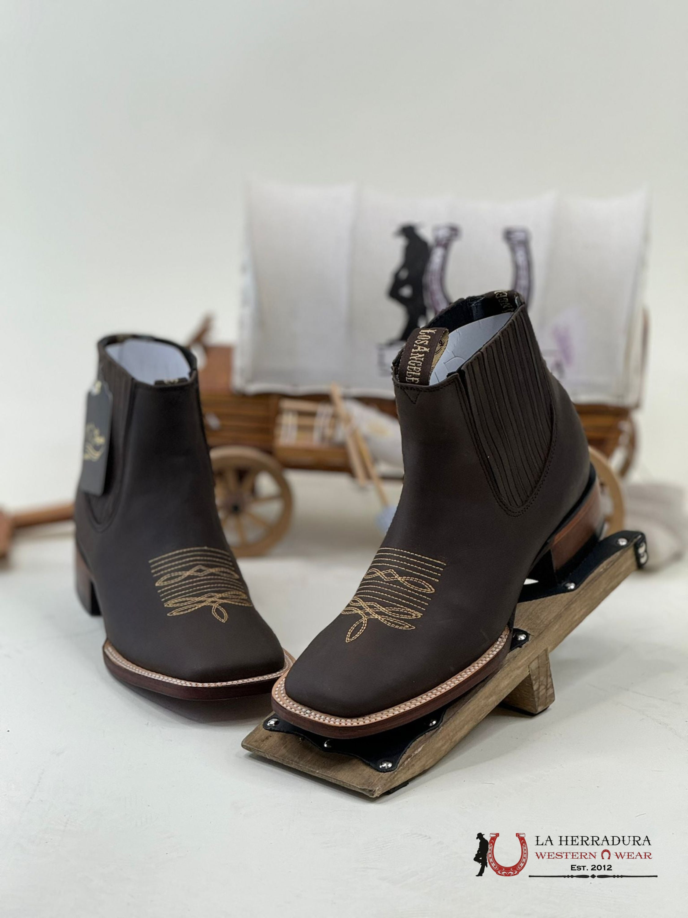 Los Angeles Chocolate Crazy Leather Short Boot Botas Hombres