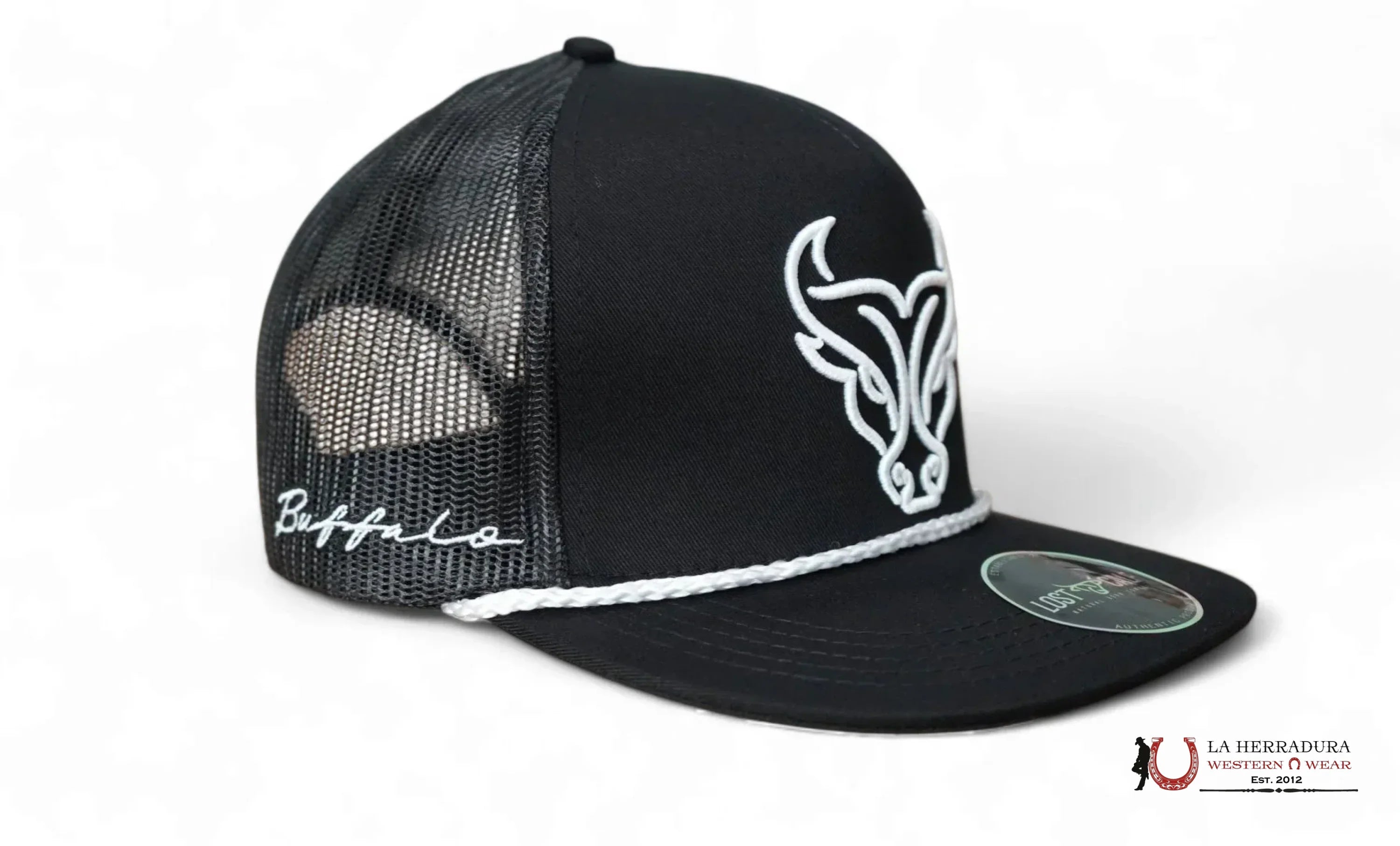 LOST CALF BLACK Style 6.5 WHITE BAND CAPS MENS GORRAS HOMBRES