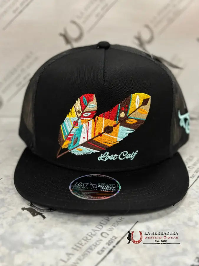 Lost Calf Colorful Feather Black Cap Caps Mens Gorras Hombres