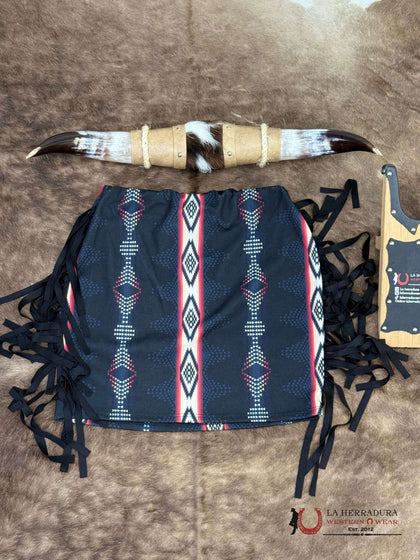 Falda Lucky And Blessed negra con estampado azteca multicolor con flecos