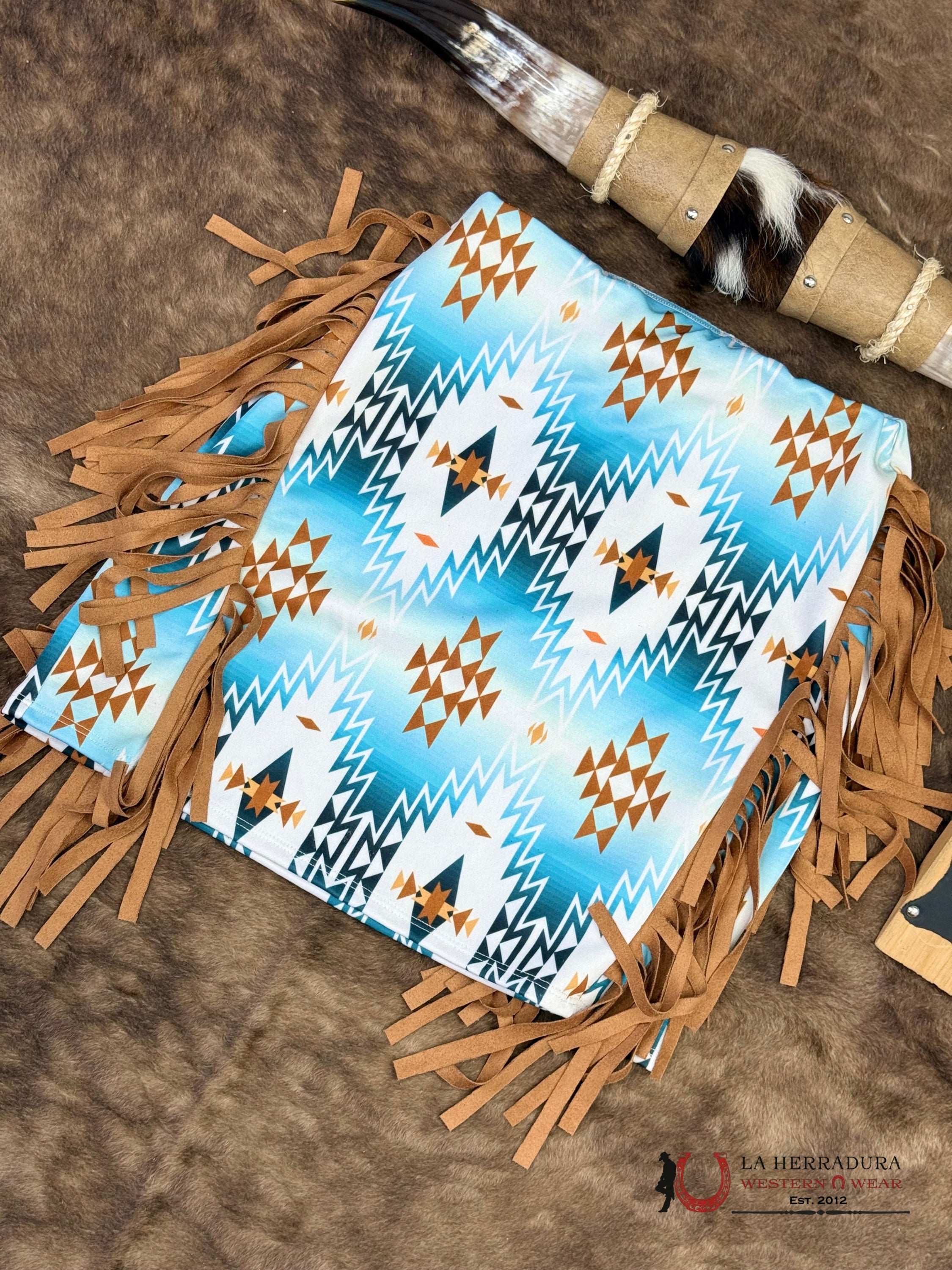 Lucky And Bleesed White With Multi Color Aztec Print With Fringe S ROPA MUJERES