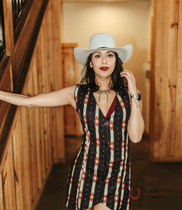 Vestido Negro Estampado Azteca con Varios Colores de la marca Lucky and Blessed