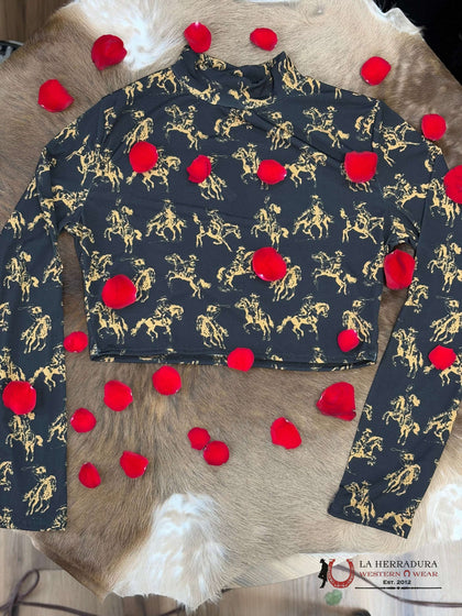 Lucky and Blessed Black Long sleeve With Cowboy Gold Design Shirt