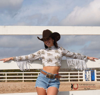 Lucky and Blessed Olive Green Long sleeve With Cowboy/Feench Design Shirt