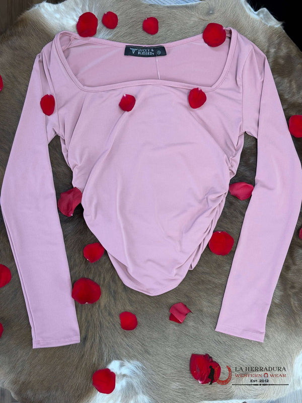 Camiseta de manga larga rosa "Afortunada y Bendecida"