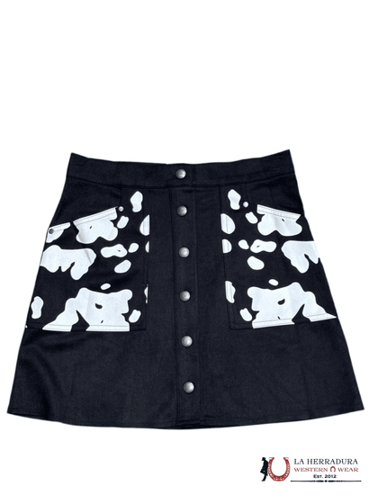 FALDA NEGRA CON ESTAMPADO DE VACA LUCKY&BLESSED
