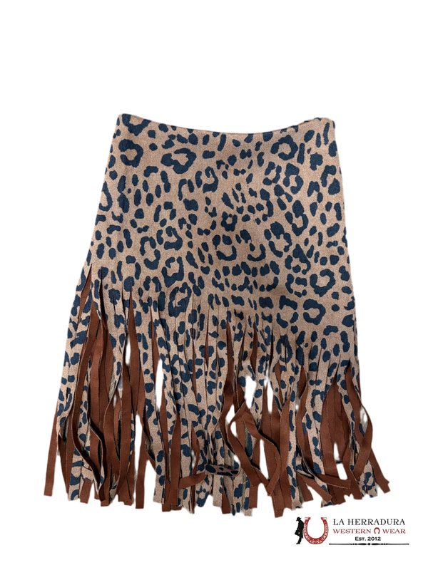 LUCKY & BLESSED BROWN/BLACK LEOPARD PRINT FRINGE SKIRT TODDLER