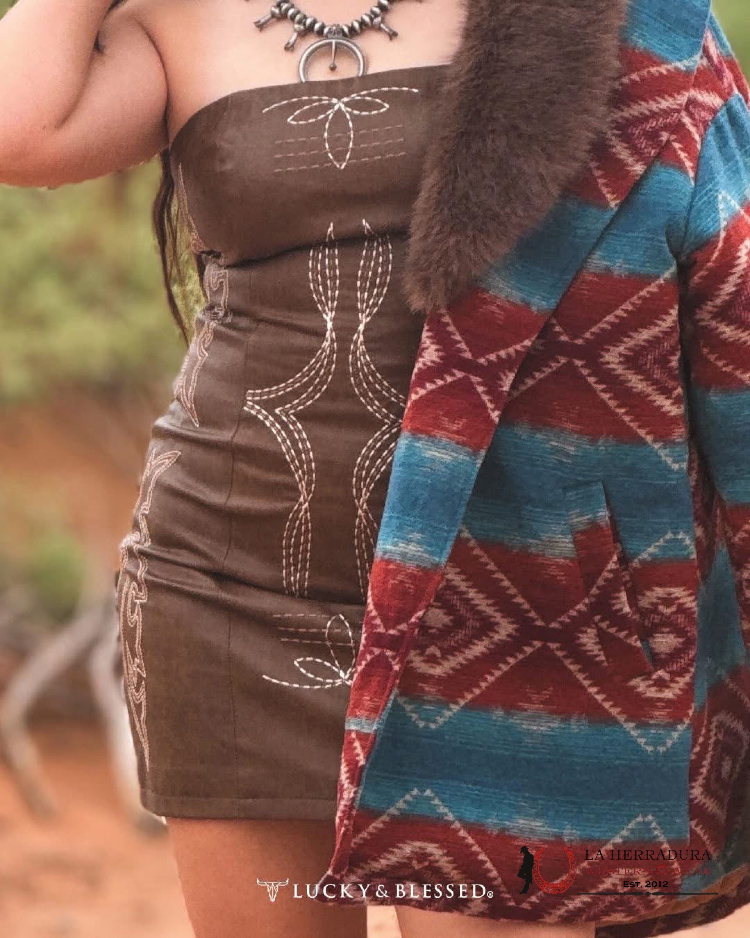 LUCKY & BLESSED BROWN MINI DRESS DR593 ROPA MUJERES