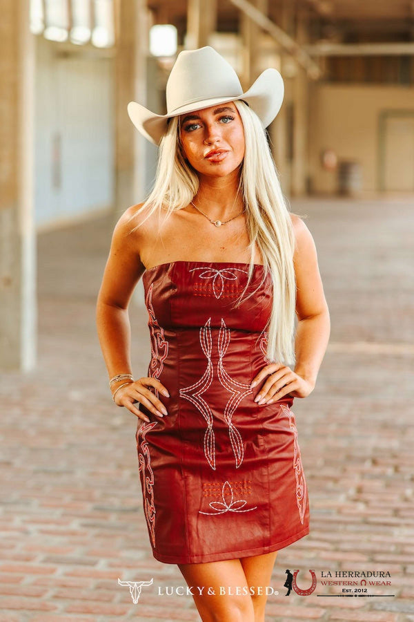 LUCKY & BLESSED BURGANDY MINI DRESS DR593
