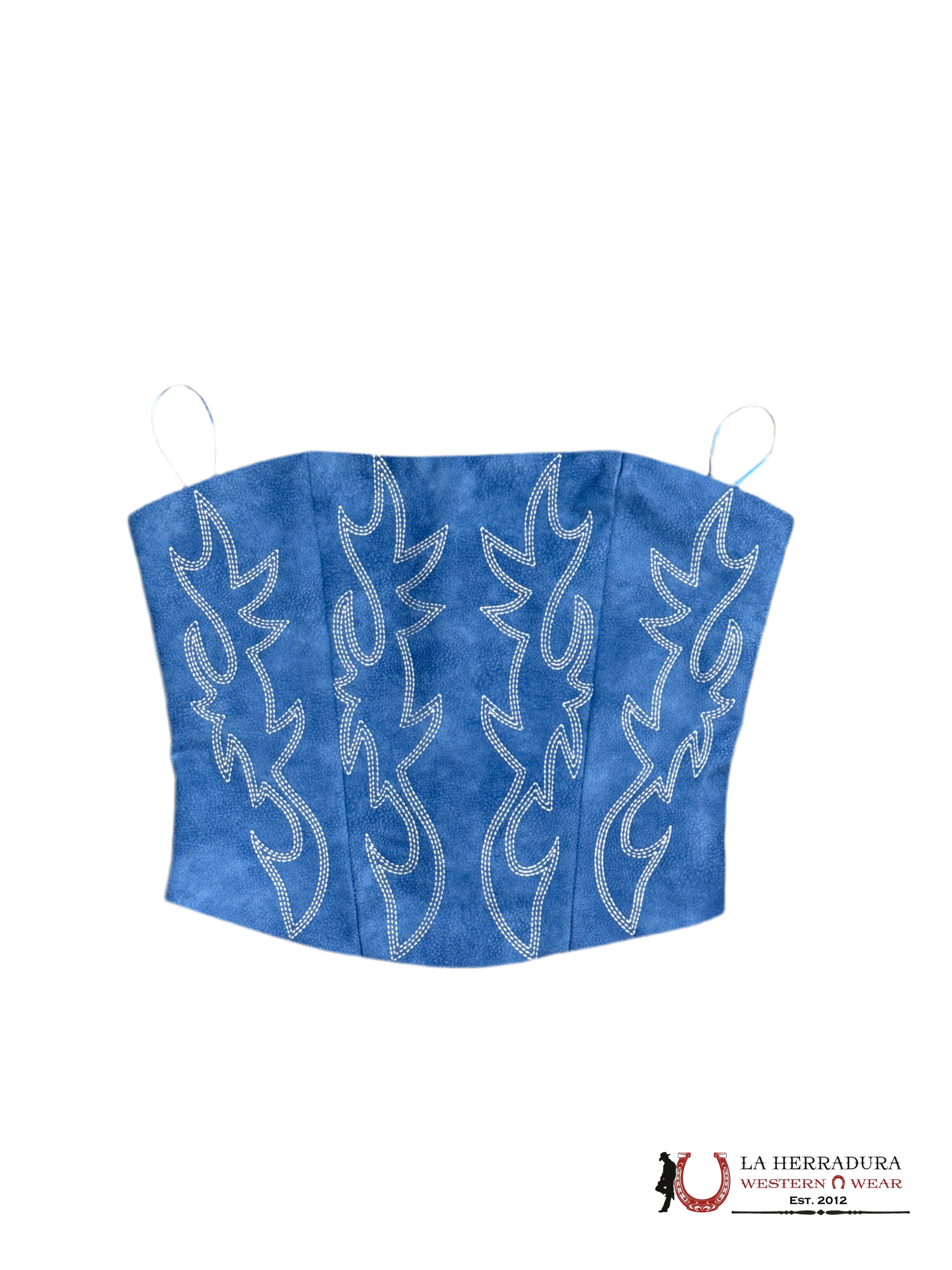 Lucky&Blessed Denim Top Western Embroidery Light Blue Leather Corset ROPA MUJERES