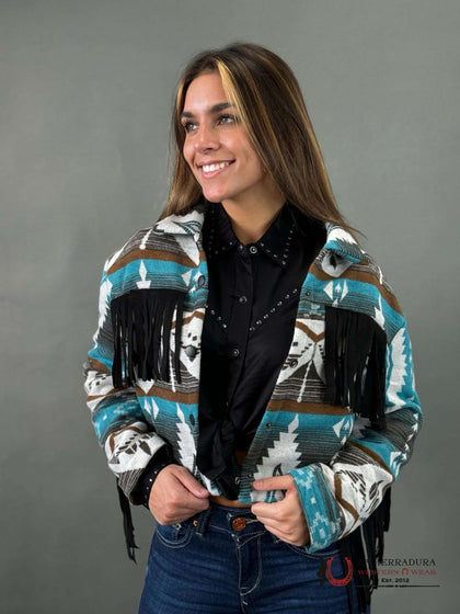 CHAQUETA AZTECA OCCIDENTAL NEGRA CON FLECOS Y BOTONES A PRESIÓN LUCKY & BLESSED