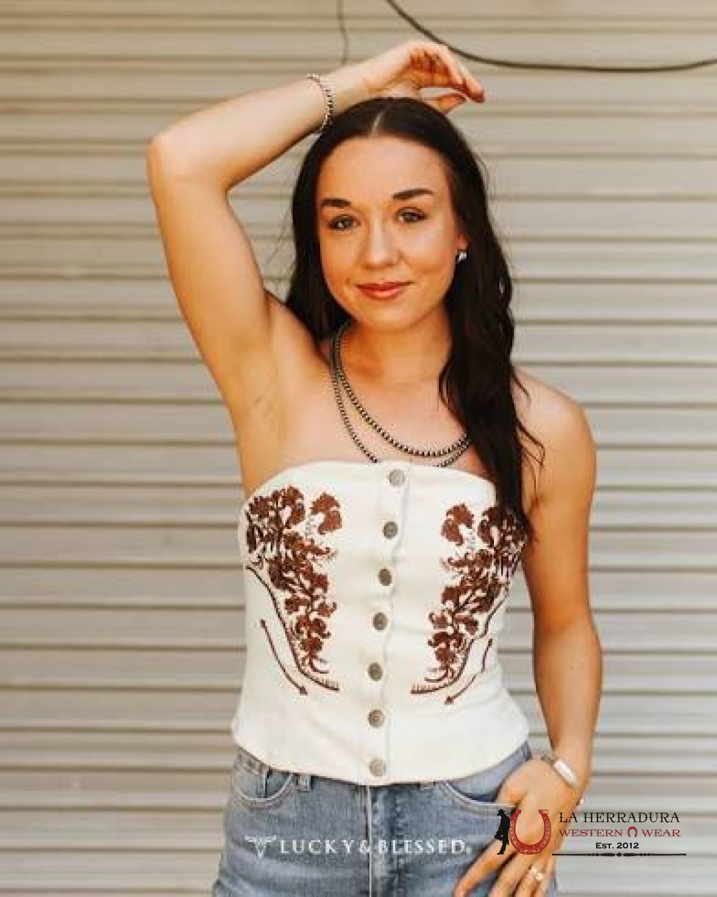 Lucky & Blessed WHITE BORDERED TOP TO598 ROPA MUJERES