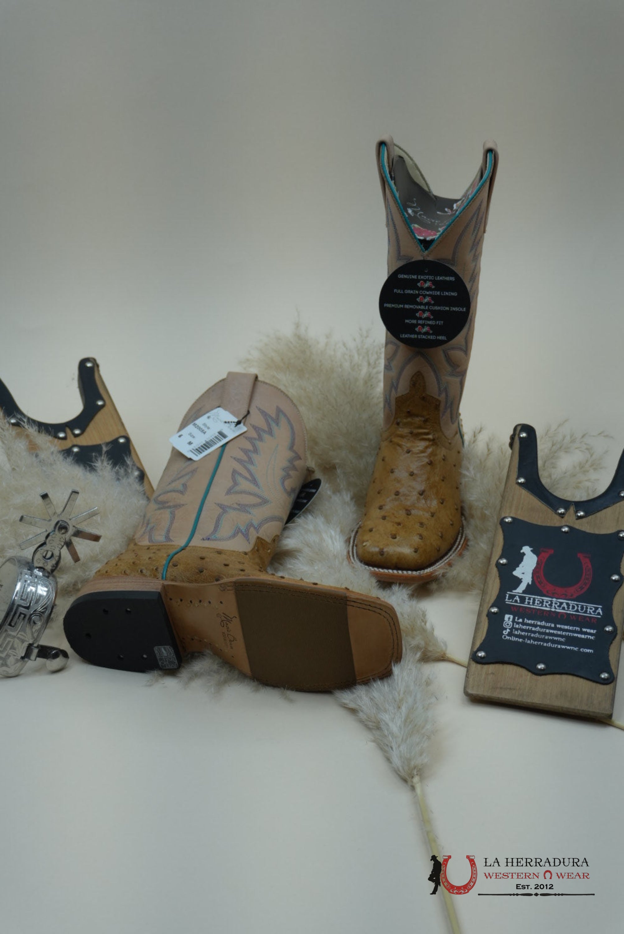 Macie Beam Antique Saddle Fq Ostrich Bleached Bone Botas Mujeres