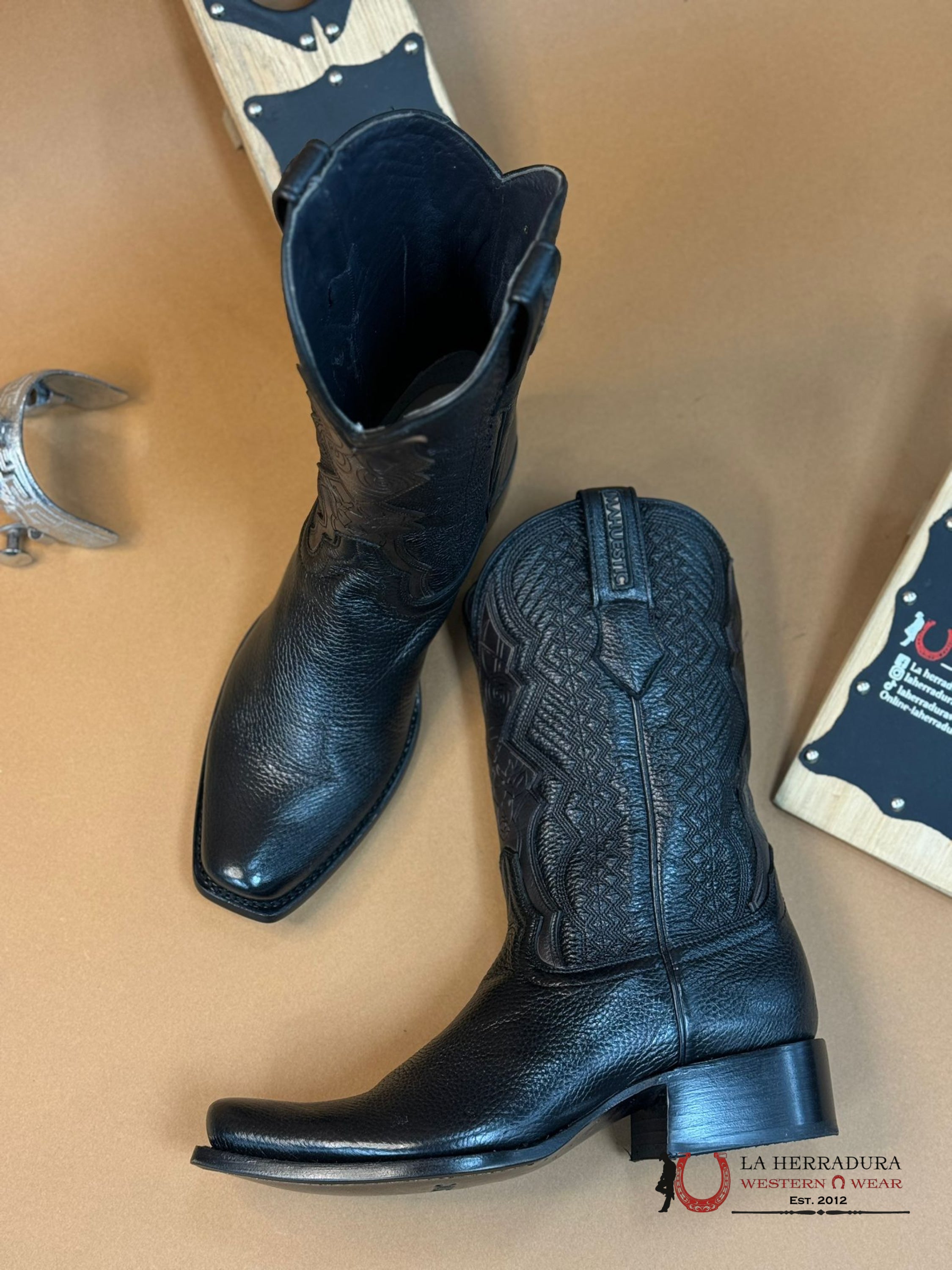 Mahuestic Deer Venado Black Semi Square Toe Na0201 Botas Hombres