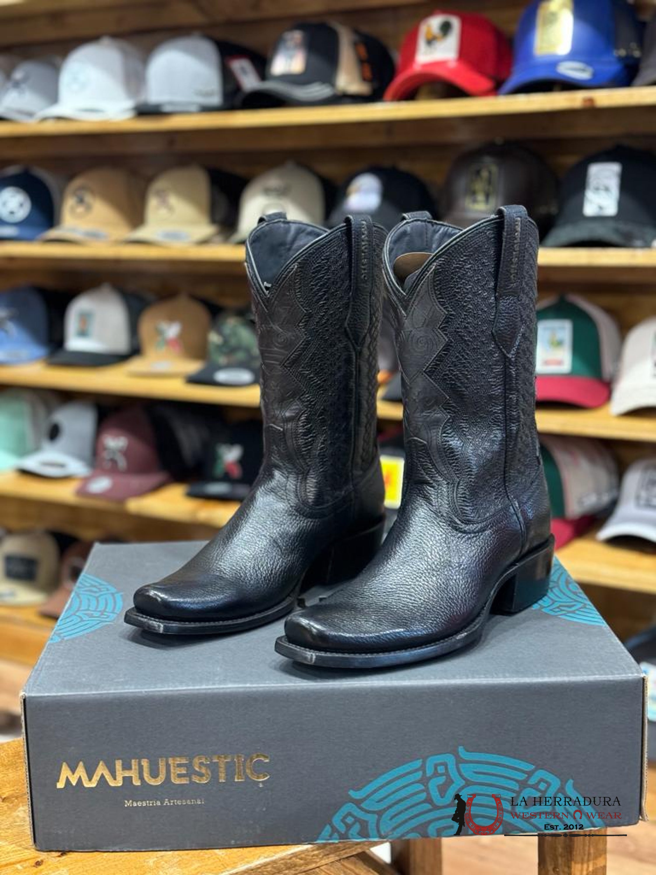 Mahuestic Deer Venado Black Semi Square Toe Na0201 Botas Hombres