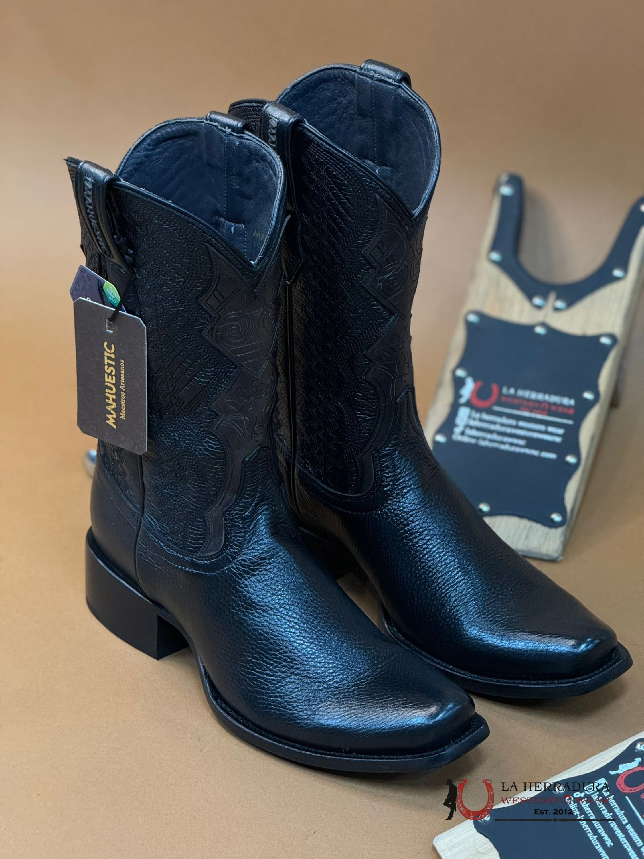 Mahuestic Deer Venado Black Semi Square Toe Na0201 Botas Hombres