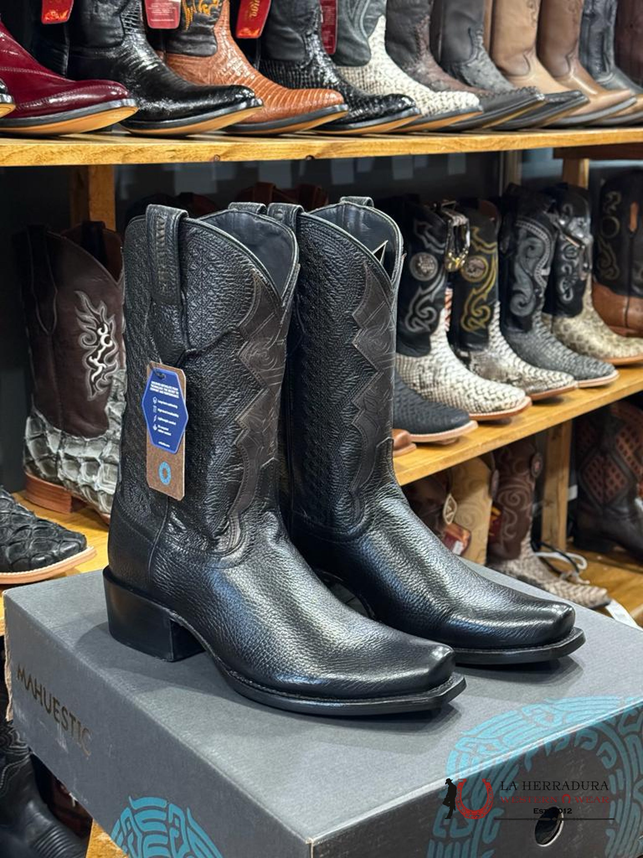 Mahuestic Deer Venado Black Semi Square Toe Na0201 Botas Hombres