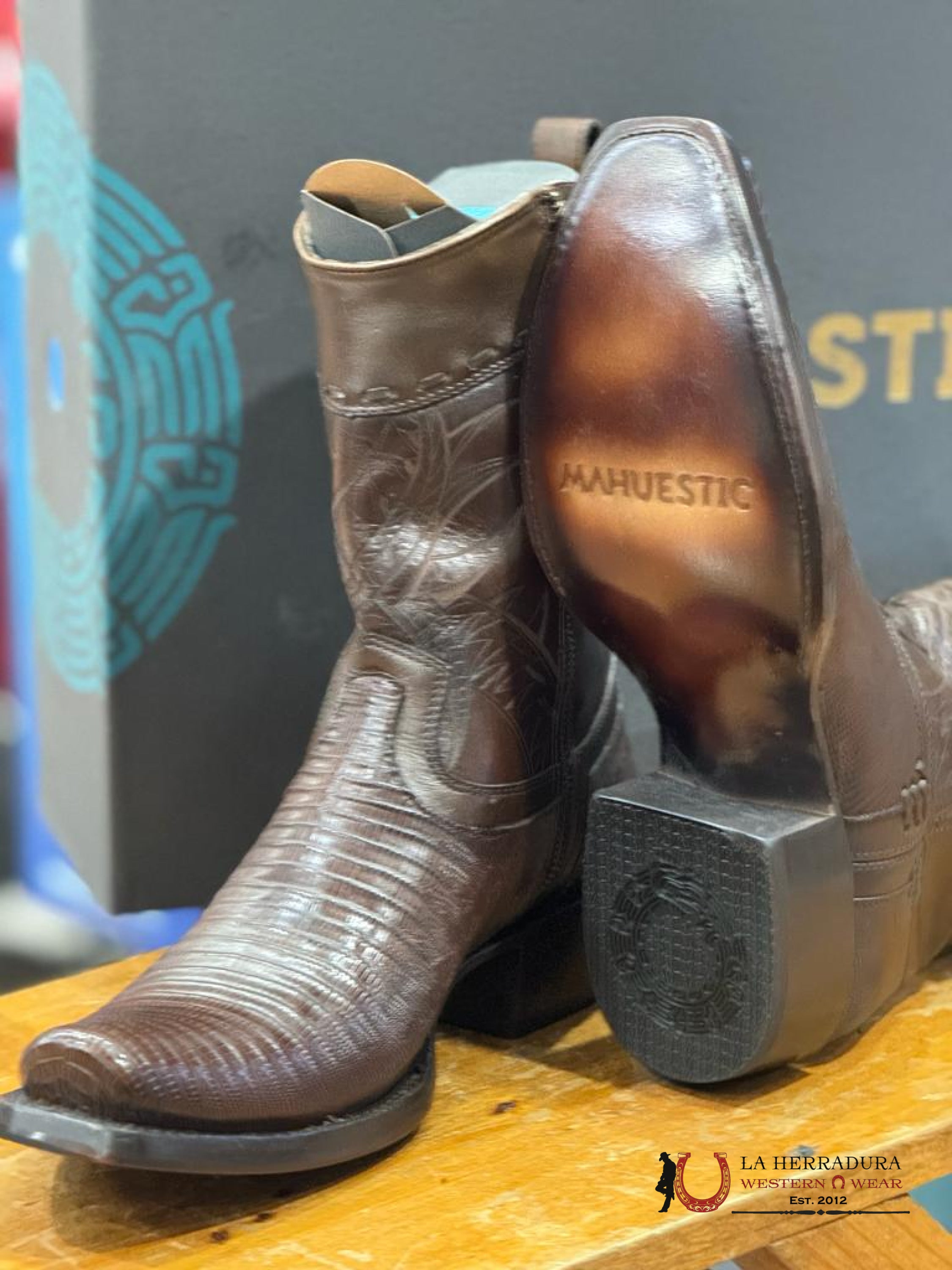 Mahuestic Lizard Rustico Semi Square Toe Short Boot Botas Hombres