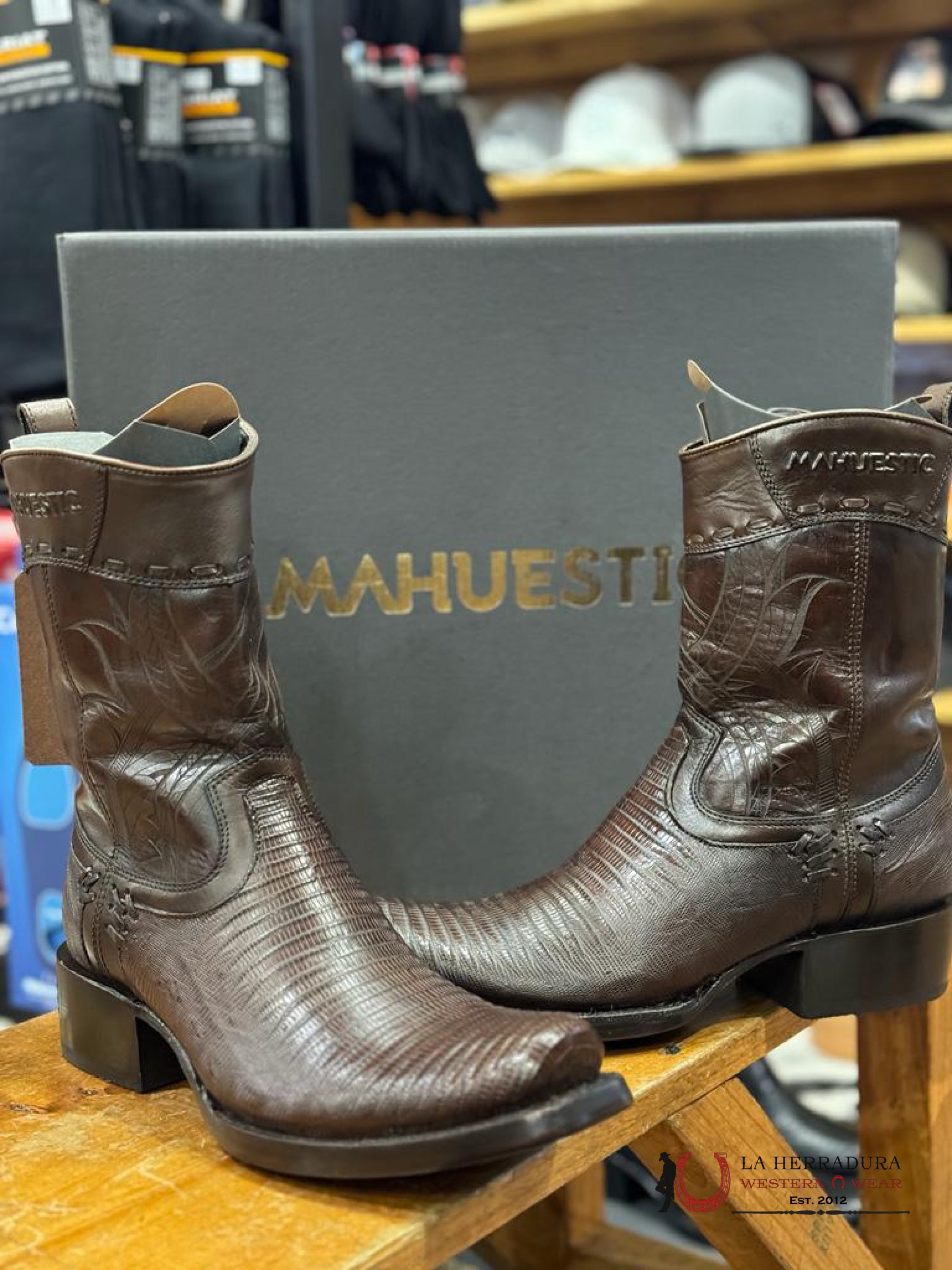 Mahuestic Lizard Rustico Semi Square Toe Short Boot Botas Hombres