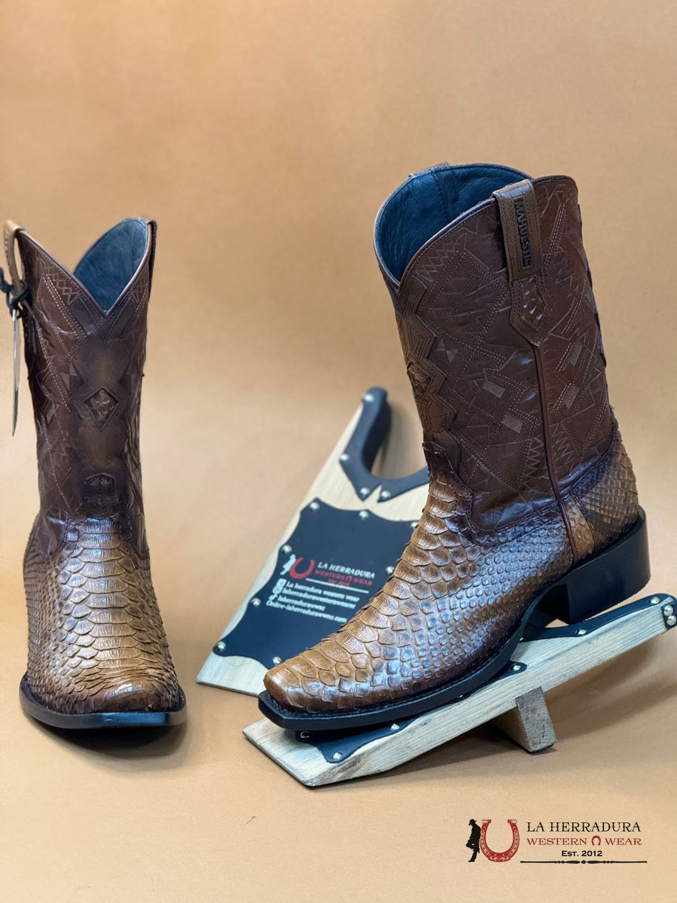 Mahuestic Python Cognac Semi Square Toe Nae0612 Botas Hombres