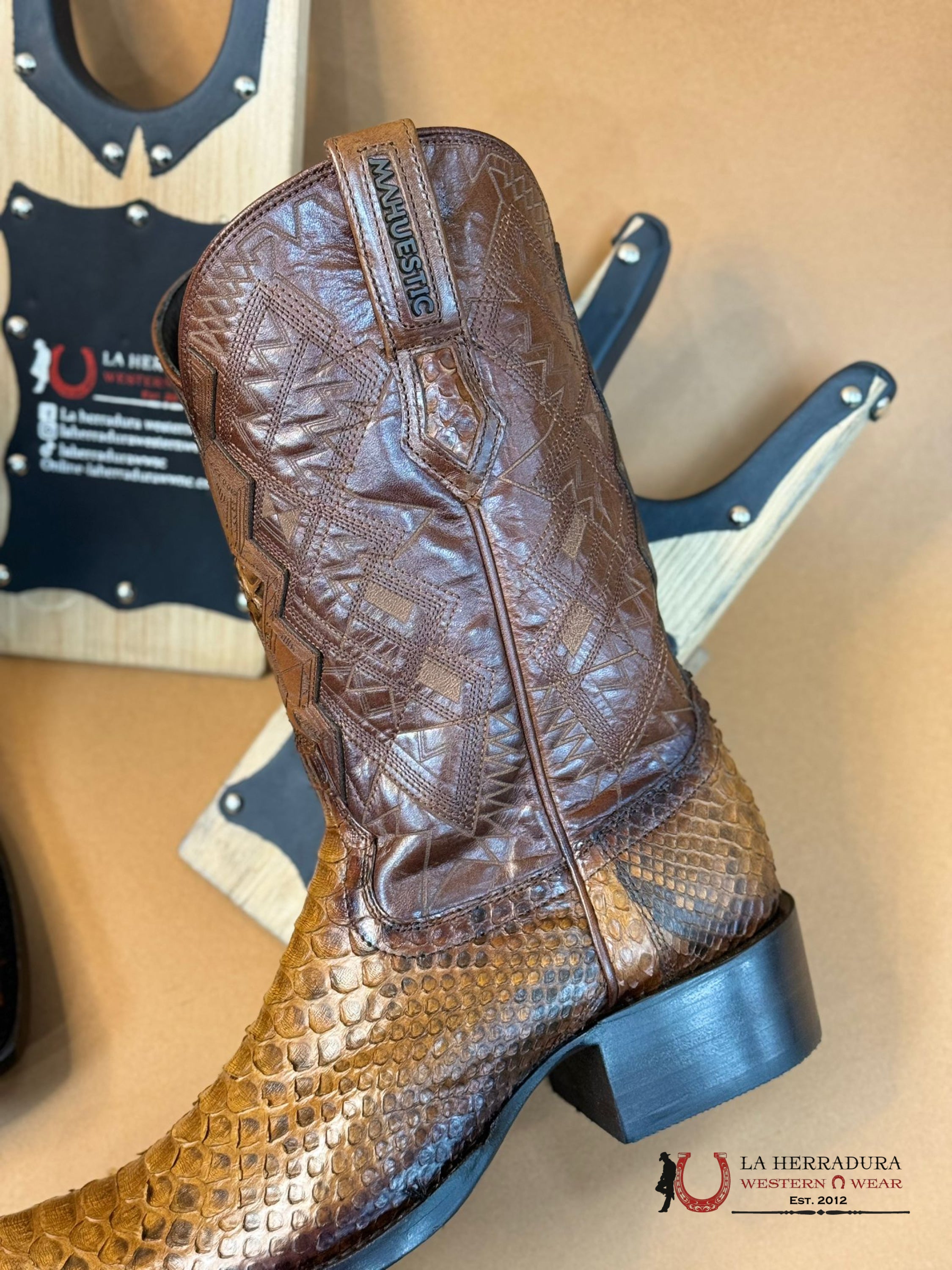 Mahuestic Python Cognac Semi Square Toe Nae0612 Botas Hombres
