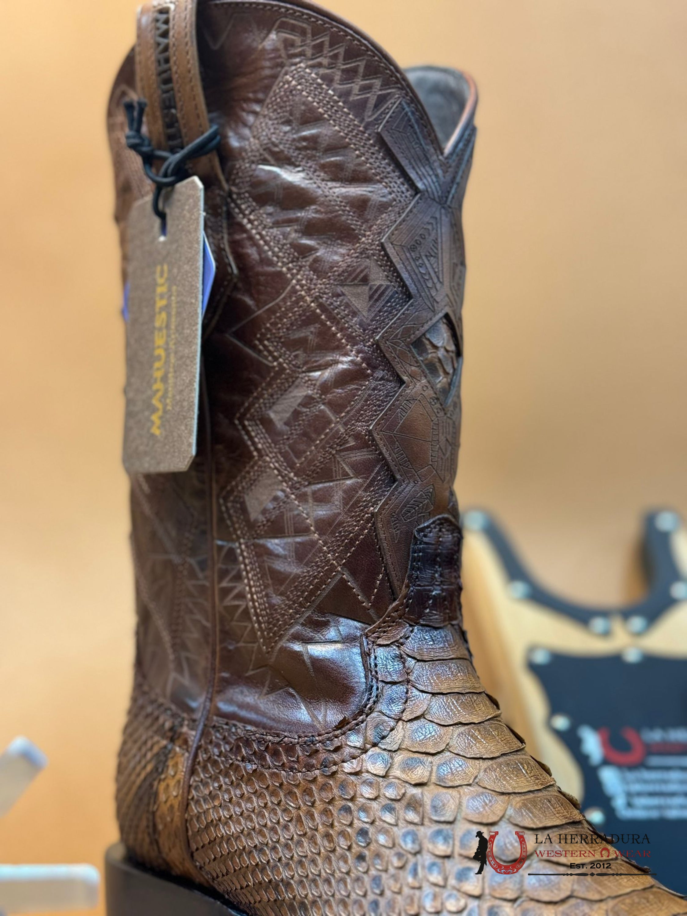 Mahuestic Python Cognac Semi Square Toe Nae0612 Botas Hombres