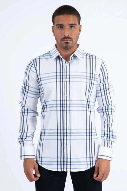 PLATINI WHITE CHECKERED LONG SLEEVE SHIRT -CHL11297