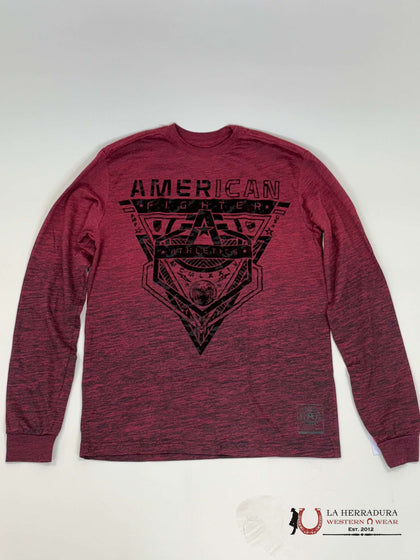 MENS AMERICAN FIGHTER- CRESTLINE BURGUNDY LONG-SLEEVE FM15451