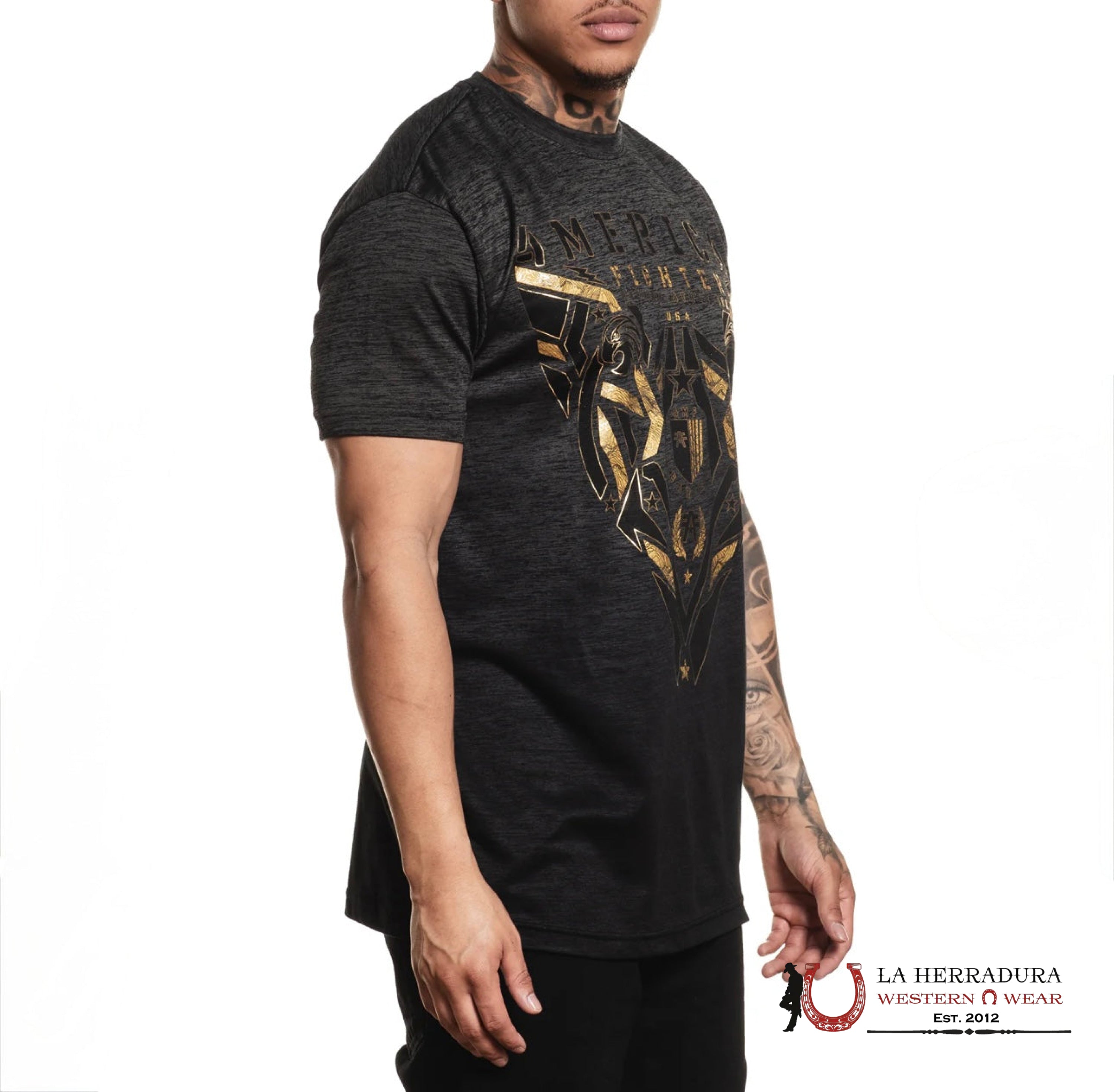 AMERICAN FIGHTER T-SHIRT COFFMAN BLACK/GOLD SHORT SLEEVE MEN ROPA HOMBRES