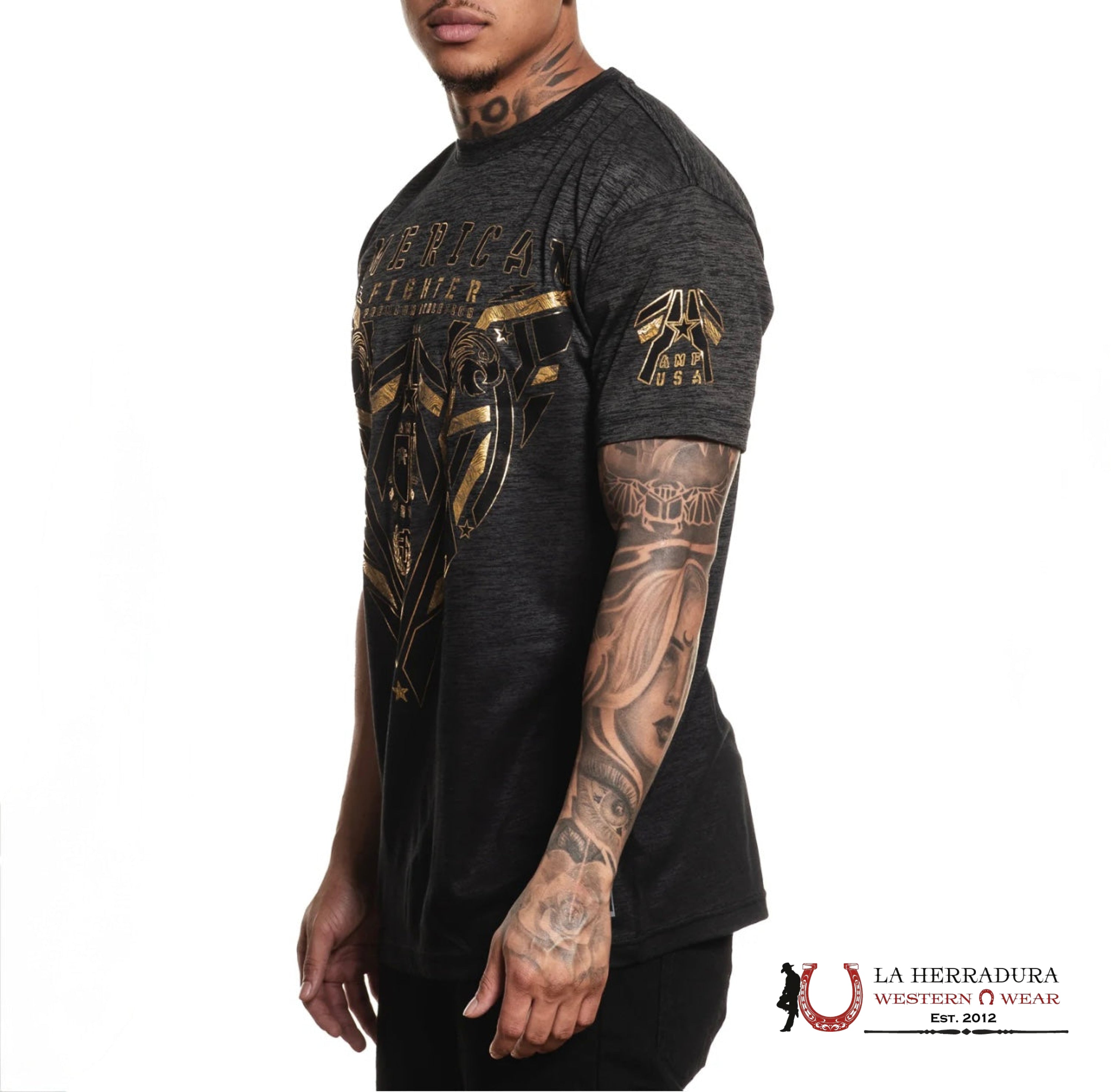 AMERICAN FIGHTER T-SHIRT COFFMAN BLACK/GOLD SHORT SLEEVE MEN ROPA HOMBRES