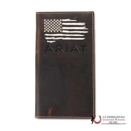 MENS ARIAT BROWN AMERICAN FLAG RODEO WALLET- A3553734