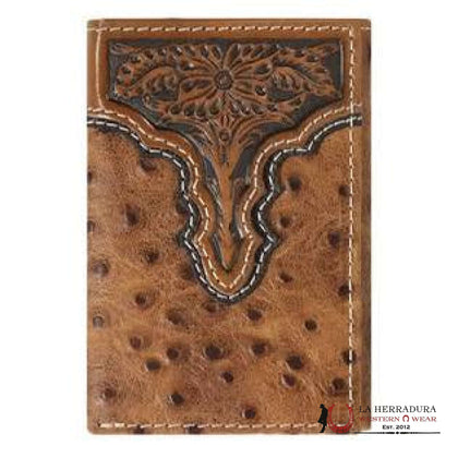MENS ARIAT BROWN OSTRICH TRI-FOLD WALLET-A3553202
