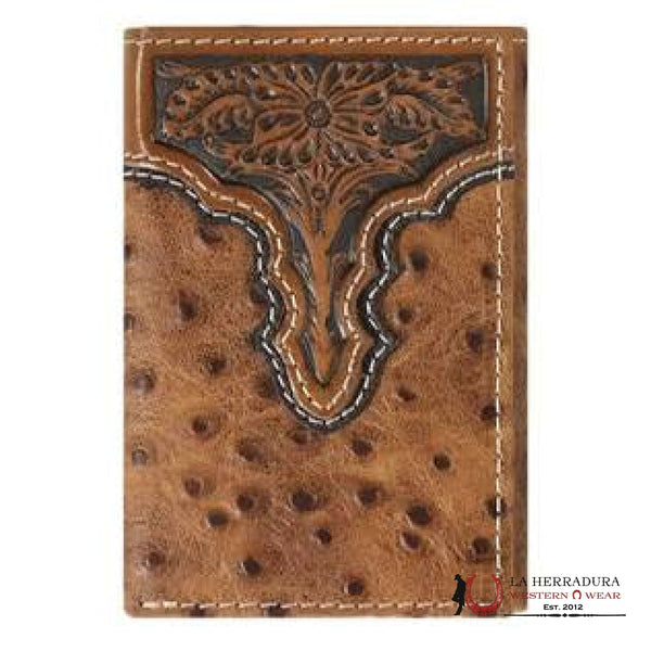 MENS ARIAT BROWN OSTRICH TRI-FOLD WALLET-A3553202